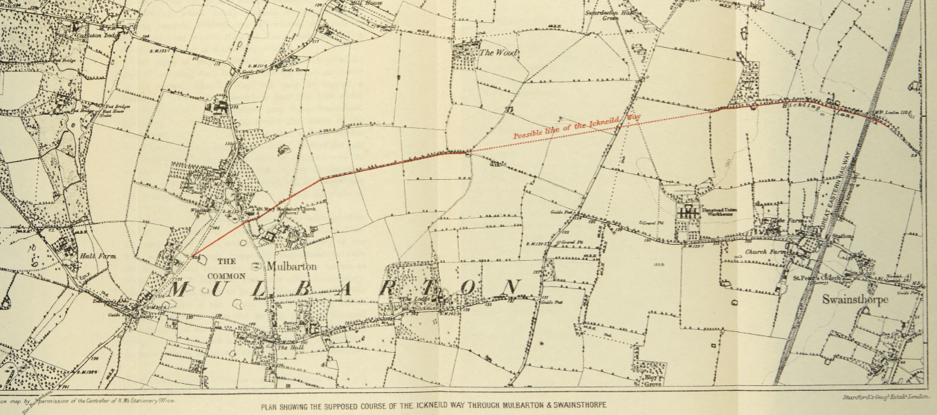 Route of Ickneild Way Around Mulbarton and Swainsthorpe