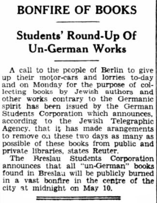 Wrocław – Warnings from 1933 Breslau (Burning of Books)