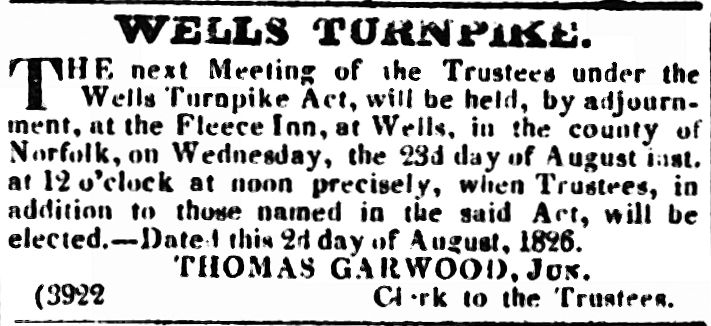 200 Years Ago in Norwich : The Wells-next-the-Sea to Fakenham Turnpike Road